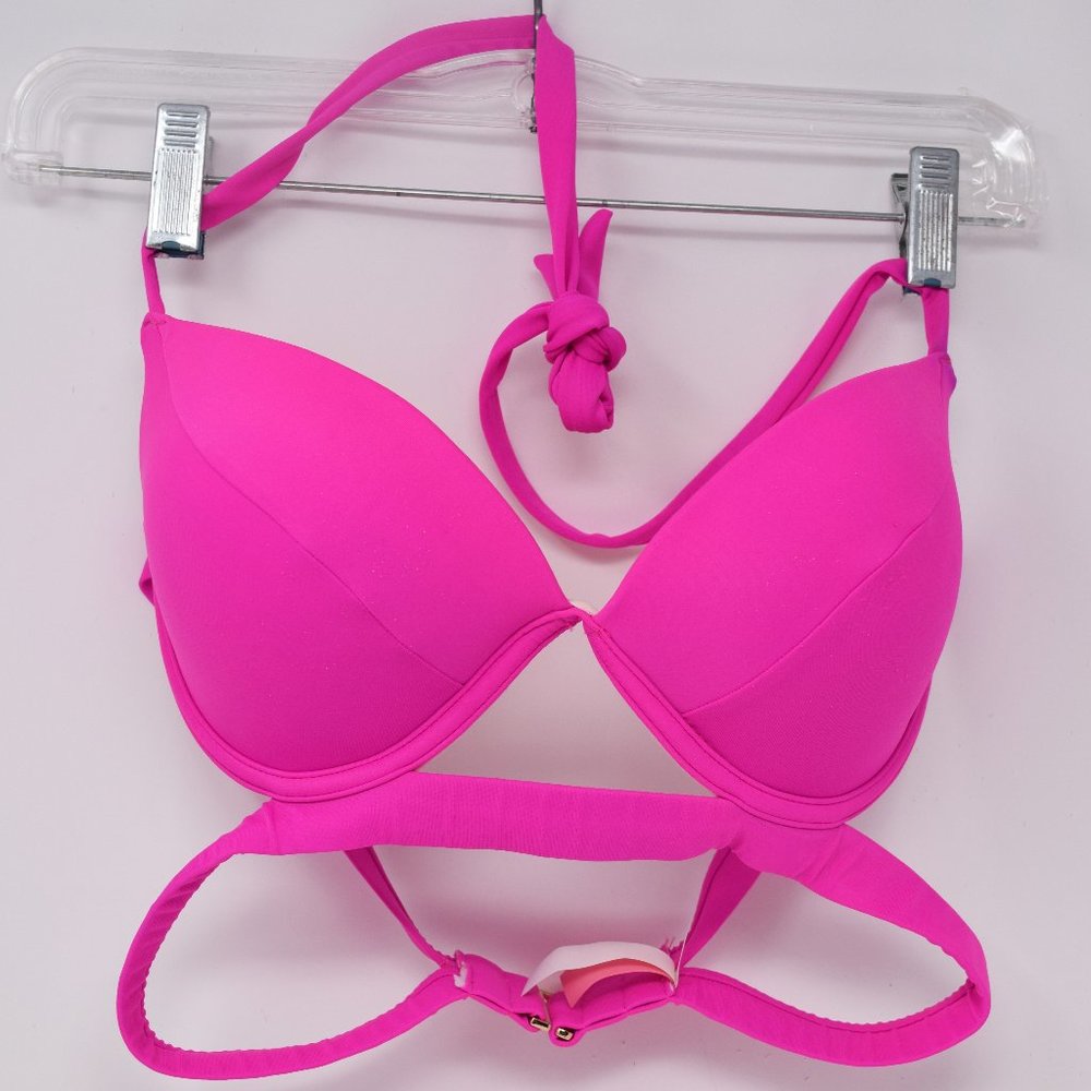 Victorias Secret Hottie Bikini Halter Top 36C Barbie Hot Pink Padded Sexy Swim